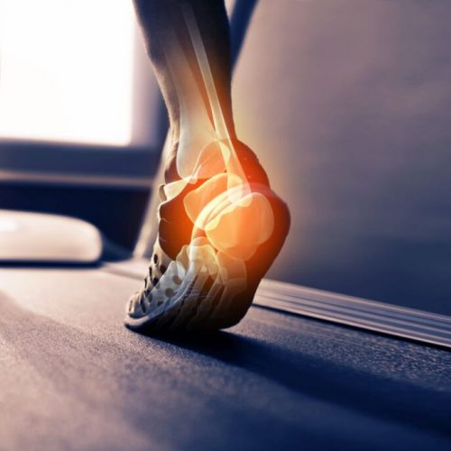 Rear view shot of the highlighted joints in a runner's foot